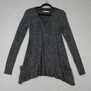 Maurices Sweater Long Pullover Sz Small Dark Grey Front Pockets V Neck